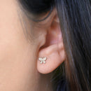 Solid 14K Yellow Gold Round Aurore Butterfly CZ Earrings