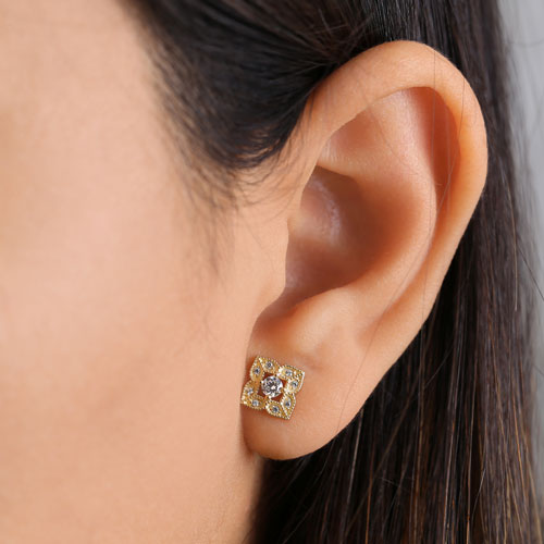 Solid 14K Yellow Gold Vintage CZ Earrings