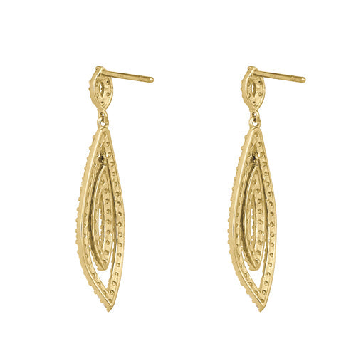 Solid 14K Yellow Gold Dangle Drop CZ Earrings