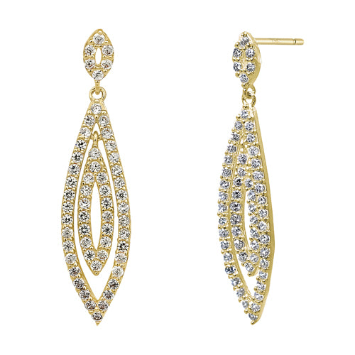 Solid 14K Yellow Gold Dangle Drop CZ Earrings