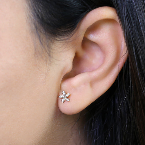 Solid 14K Yellow Gold Jasmine CZ Earrings