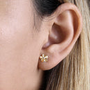 Solid 14K Yellow Gold Plumeria CZ Earrings