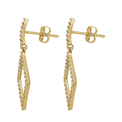 Solid 14K Yellow Gold Dangle Diamond CZ Earrings