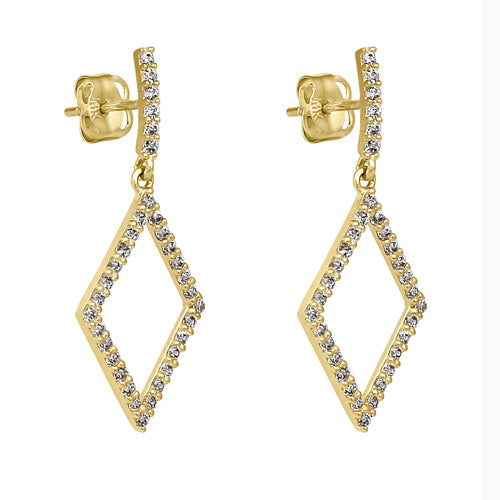 Solid 14K Yellow Gold Dangle Diamond CZ Earrings