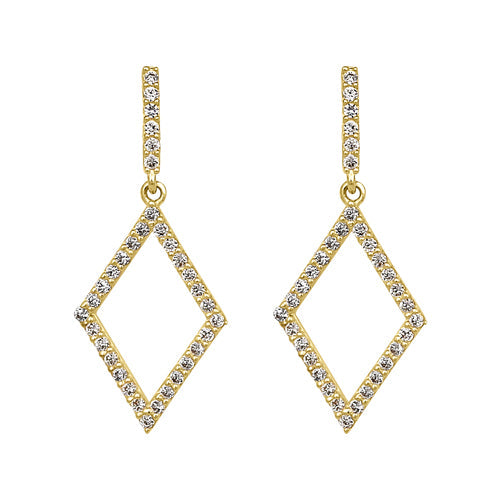 Solid 14K Yellow Gold Dangle Diamond CZ Earrings
