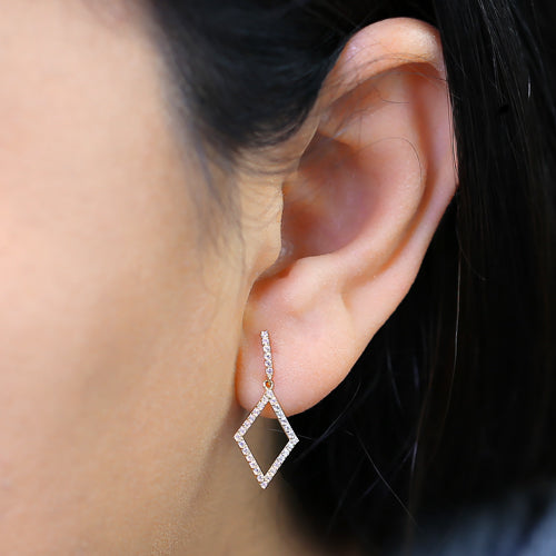 Solid 14K Yellow Gold Dangle Diamond CZ Earrings