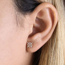Solid 14K Yellow Gold Checkered CZ Earrings