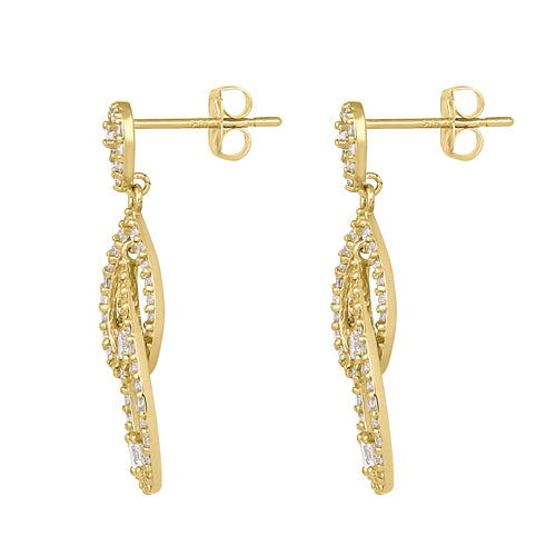 Solid 14K Yellow Gold Triple Drop Dangle CZ Earrings