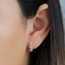 Solid 14K Yellow Gold 4.5mm x 14mm Striped Clear CZ Hoop Earrings