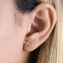 Solid 14K Yellow Gold Bow CZ Earrings