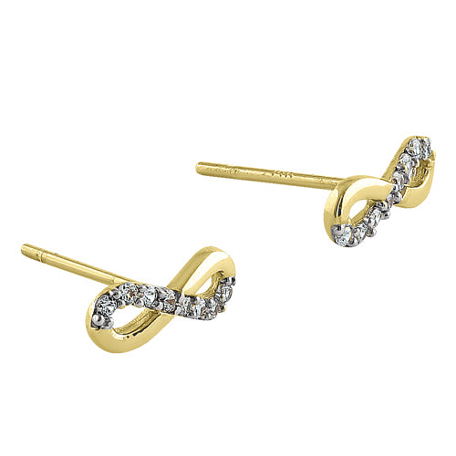 Solid 14K Yellow Gold Infinity CZ Earrings