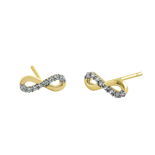 Solid 14K Yellow Gold Infinity CZ Earrings