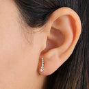 Solid 14K Yellow Gold Curved CZ Earrings