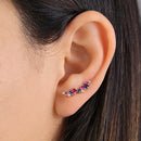 Solid 14K Yellow Gold Stone Medley Blue Sapphire, Ruby, & Clear CZ Earrings