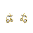 Solid 14K Yellow Gold Beam Music Note Clear Round CZ Earrings