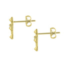 Solid 14K Yellow Gold Antique Cross Clear Round CZ Earrings