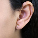 Solid 14K Yellow Gold Antique Cross Clear Round CZ Earrings