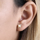 Solid 14K Yellow Gold Treasured Pearl Clear Round CZ Earrings