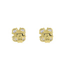 Solid 14K Yellow Gold X Shaped Clear Round CZ Earrings