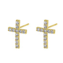 Solid 14K Yellow Gold Simple Cross Clear Round CZ Earrings