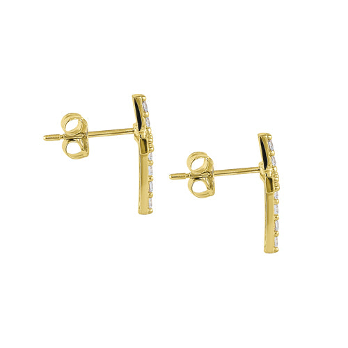 Solid 14K Yellow Gold Simple Cross Clear Round CZ Earrings