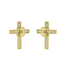 Solid 14K Yellow Gold Simple Cross Clear Round CZ Earrings