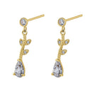 Solid 14K Yellow Gold Dangle Vine Clear Pear Cut & Round CZ Earrings