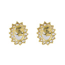 Solid 14K Yellow Gold Oval White Opal Halo Clear Round CZ Earrings