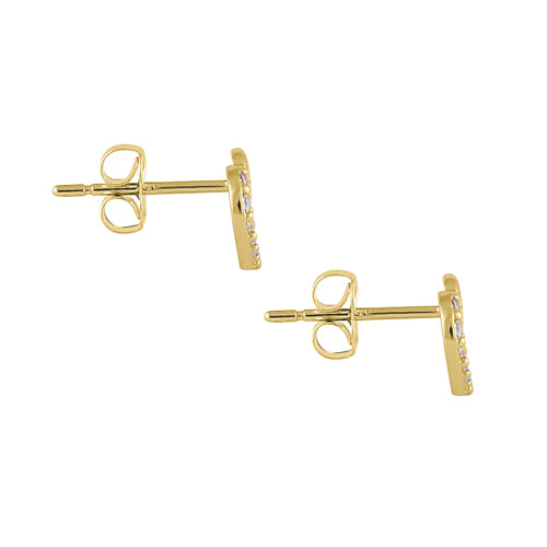Solid 14K Yellow Gold Simple Heart Knot Clear Round CZ Earrings