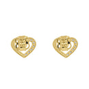 Solid 14K Yellow Gold Simple Heart Knot Clear Round CZ Earrings