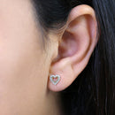 Solid 14K Yellow Gold Inner Heart Clear Round CZ Earrings