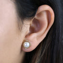 Solid 14K Gold Large Beaded Pearl with Clear CZ Earrings