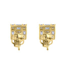 Solid 14K Yellow Gold Squared Round & Princesss Cut CZ Earrings