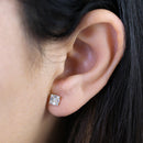 Solid 14K Yellow Gold Squared Round & Princesss Cut CZ Earrings