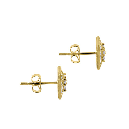 Solid 14K Yellow Gold Squared Halo Round CZ Earrings