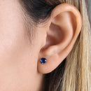 .92 ct Solid 14K Yellow Gold 5mm Round Cut Blue Sapphire CZ Earrings