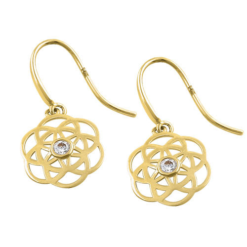 Solid 14K Yellow Gold Round Celtic CZ Hook Earrings