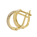 Solid 14K Yellow Gold Triple CZ Row Hoop Earrings