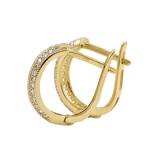 Solid 14K Yellow Gold Triple CZ Row Hoop Earrings