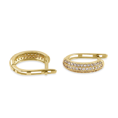 Solid 14K Yellow Gold Triple CZ Row Hoop Earrings