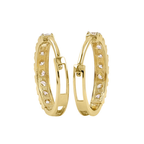 Solid 14K Yellow Gold 12.0mm x 2.5mm Eight CZ Hoop Earrings