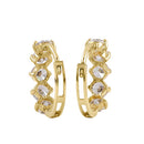 Solid 14K Yellow Gold 11.5mm x 4.5mm Five CZ Hoop Earrings