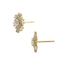 Solid 14K Yellow Oval Sun Ray Halo Gold Earrings