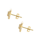 Solid 14K Yellow Gold Snowflake Flower CZ Earrings