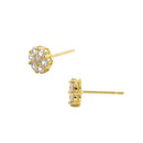 Solid 14K Yellow Gold Simple Flower CZ Earrings