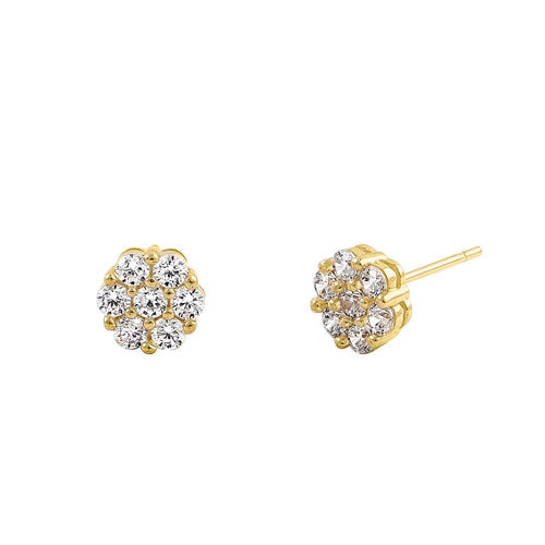 Solid 14K Yellow Gold Simple Flower CZ Earrings