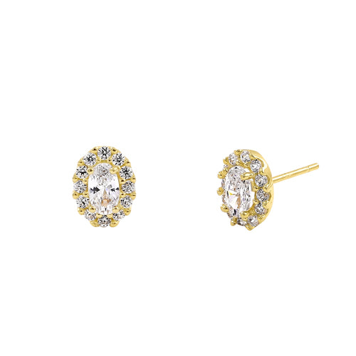 Solid 14K Yellow Gold 6 x 7.5mm Oval Halo CZ Earrings