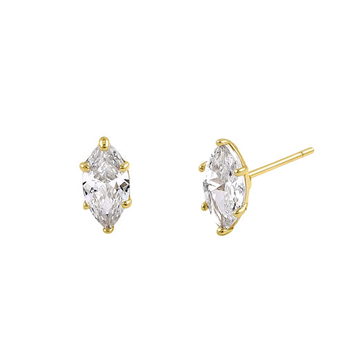 Solid 14K Yellow Gold 8.5 x 4.0mm Marquise CZ Earrings