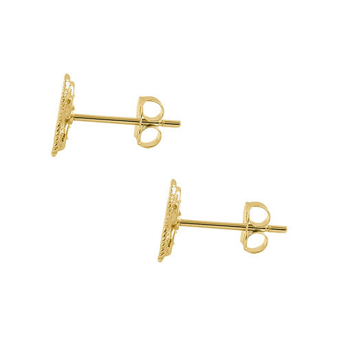 Solid 14K Yellow Gold 7.5mm Four Petal CZ Earrings