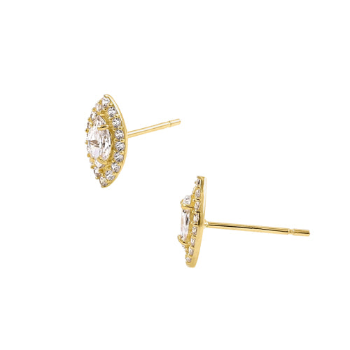 Solid 14K Yellow Gold 8.8 x 4.8mm Marquise Halo  CZ Earrings